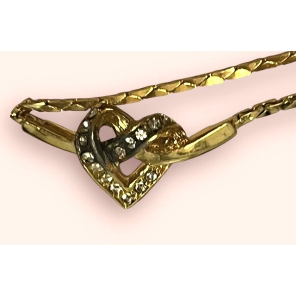 DIOR 80s-90s Germany Heart Necklace Gold Tone Rhinestone Made in Germany *READ* - Picture 7 of 7